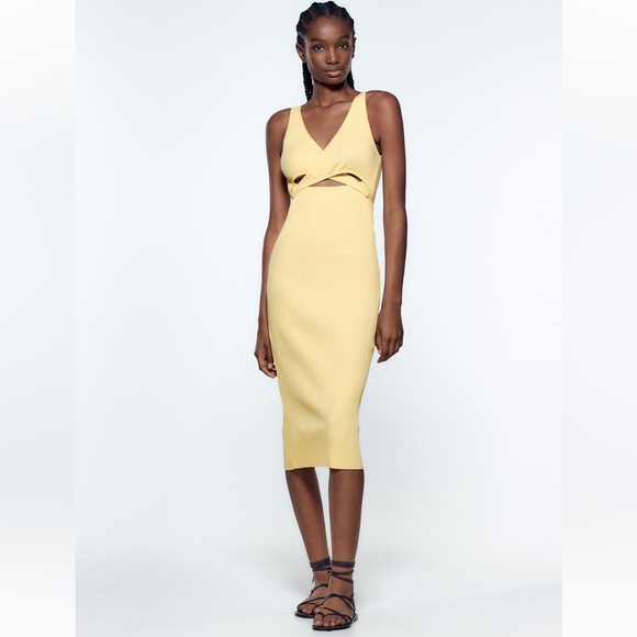 Zara Cut Out Yellow Dress - Picture 1 of 6